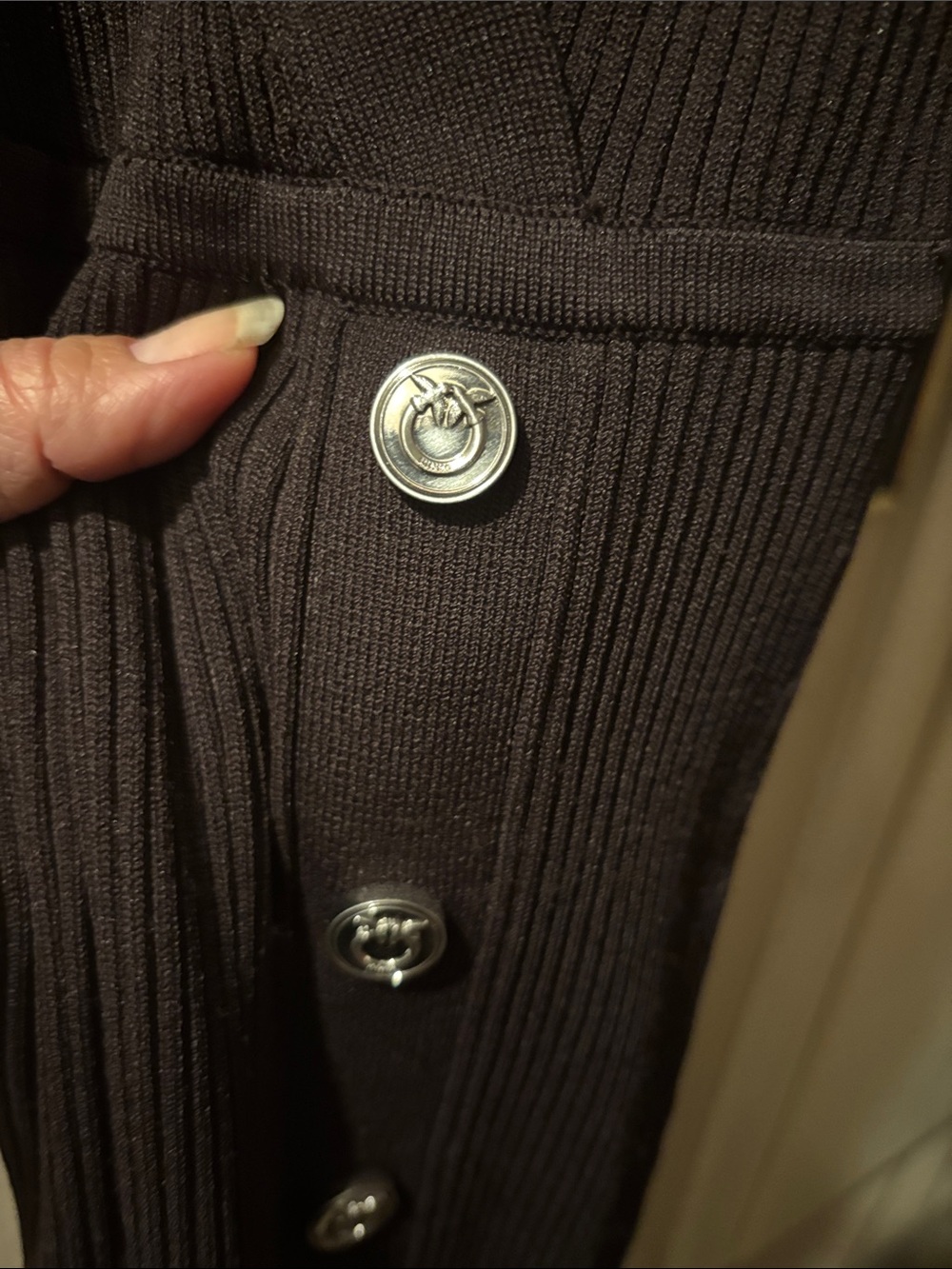 Pinko Brown Ribbed Midi Dress with Side Buttons - Picture 12 of 16